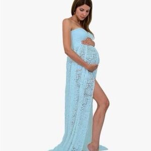 Elegant Blue Lace Maternity Gown